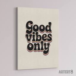 "Artery8 Good Vibes Only Bold Funky Retro Typography Canvas Wall Art Print in Beige - Size: W18"" x H24""" - thumbnail 2