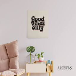 "Artery8 Good Vibes Only Bold Funky Retro Typography Canvas Wall Art Print in Beige - Size: W18"" x H24""" - thumbnail 3