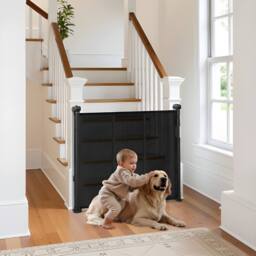 Ferand Retractable Baby Gate 870 mm Tall Extends up to 1400 mm Wide in Black - thumbnail 3