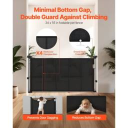 Ferand Retractable Baby Gate 870 mm Tall Extends up to 1400 mm Wide in Black - thumbnail 5