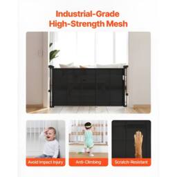 Ferand Retractable Baby Gate 870 mm Tall Extends up to 1400 mm Wide in Black - thumbnail 8