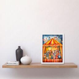 Artery8 Puppet Theatre Stage End of Show Applause Modern Folk Art Watercolour Painting Artwork Framed Wall Art Print A4 in White - thumbnail 2