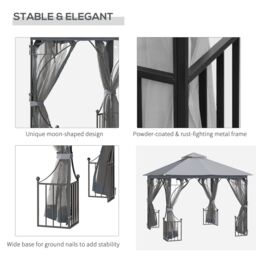 OUTSUNNY Gazebo Party Tent Canopy Sun Shade for Patio Garden 3x3(m) in Light Grey - thumbnail 6