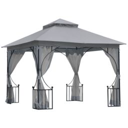 OUTSUNNY Gazebo Party Tent Canopy Sun Shade for Patio Garden 3x3(m) in Light Grey - thumbnail 2