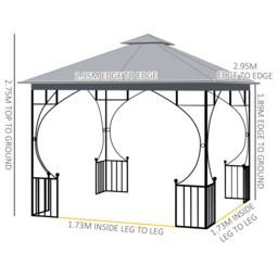 OUTSUNNY Gazebo Party Tent Canopy Sun Shade for Patio Garden 3x3(m) in Light Grey - thumbnail 3