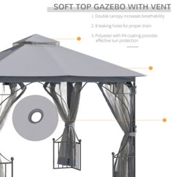 OUTSUNNY Gazebo Party Tent Canopy Sun Shade for Patio Garden 3x3(m) in Light Grey - thumbnail 4