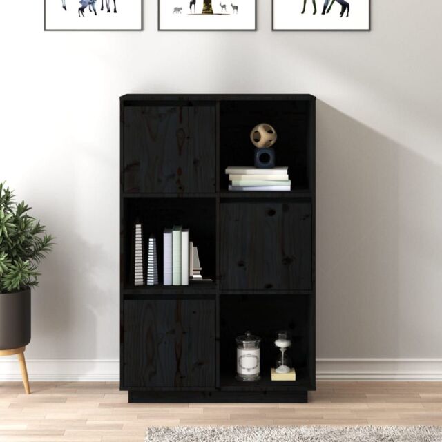 Berkfield Home Highboard Black 74x35x117 cm Solid Wood Pine - Size: 74 x 35 x 117 cm - image 1