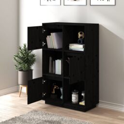 Berkfield Home Highboard Black 74x35x117 cm Solid Wood Pine - Size: 74 x 35 x 117 cm - thumbnail 3