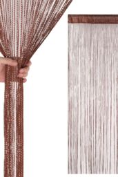 Neel Blue Glitter String Curtain Panel, Ivory, 200cm x 100cm in Burgundy - Size: 100 cm width x 200 cm drop - thumbnail 6