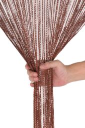 Neel Blue Glitter String Curtain Panel, Ivory, 200cm x 100cm in Burgundy - Size: 100 cm width x 200 cm drop - thumbnail 3