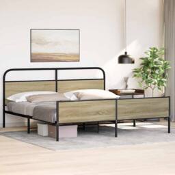 Berkfield Home Metal Bed Frame without Mattress Sonoma Oak 180x200 cm Super King in Brown - thumbnail 4