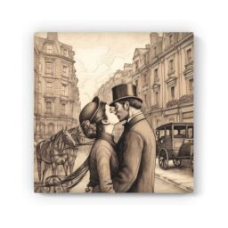 Warren Reed - Designer Sharing A Kiss Canvas in Black - Size: w40 inch x h40 inch - thumbnail 2