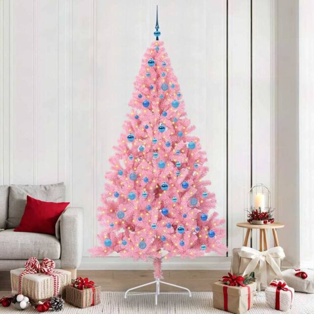 Berkfield Home Artificial Pre-lit Christmas Tree with 300 LEDs Pink 240 cm PVC - image 1