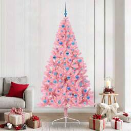Berkfield Home Artificial Pre-lit Christmas Tree with 300 LEDs Pink 240 cm PVC