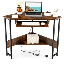 Costway Corner Desk Small Computer Desk Triangle Laptop Workstation in Brown - thumbnail 1