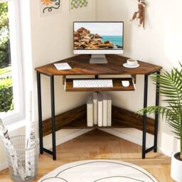 Costway Corner Desk Small Computer Desk Triangle Laptop Workstation in Brown - thumbnail 5