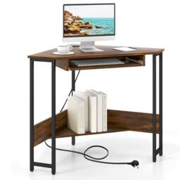 Costway Corner Desk Small Computer Desk Triangle Laptop Workstation in Brown - thumbnail 6