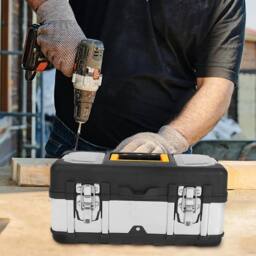 Kelvenix Heavy Duty PP+Stainless Steel Tool Box Chest Storage Case in Black - thumbnail 5