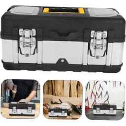 Kelvenix Heavy Duty PP+Stainless Steel Tool Box Chest Storage Case in Black - thumbnail 4