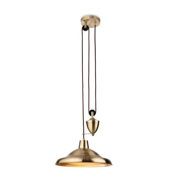 Netlighting Suffolk Rise & Fall Pendant Light Antique Brass in Gold