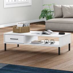 Berkfield Home Beautiful Coffee Table with Metal Legs White Solid Wood Pine OSLO - thumbnail 2