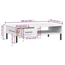 Berkfield Home Beautiful Coffee Table with Metal Legs White Solid Wood Pine OSLO - thumbnail 8
