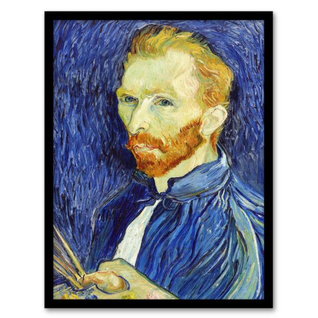 Artery8 Self Portrait With Palette Van Gogh Vintage Framed Wall Art Print in Blue - Size: A4 - image 1
