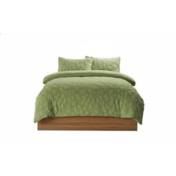 Snug City Ultra Soft Teddy Duvet Cover Set Daisy Embossed Cozy Fleece Bedding in Green - Size: Single - thumbnail 2