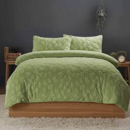 Snug City Ultra Soft Teddy Duvet Cover Set Daisy Embossed Cozy Fleece Bedding in Green - Size: Single