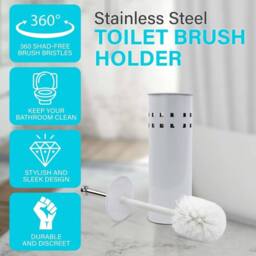 EONLION Bathroom Toilet Cleaning Brush & Holder Set in White - thumbnail 3