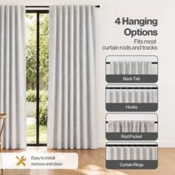 VOGREX Off-White Linen Look Thermal Blackout Curtains 46x72in - thumbnail 3