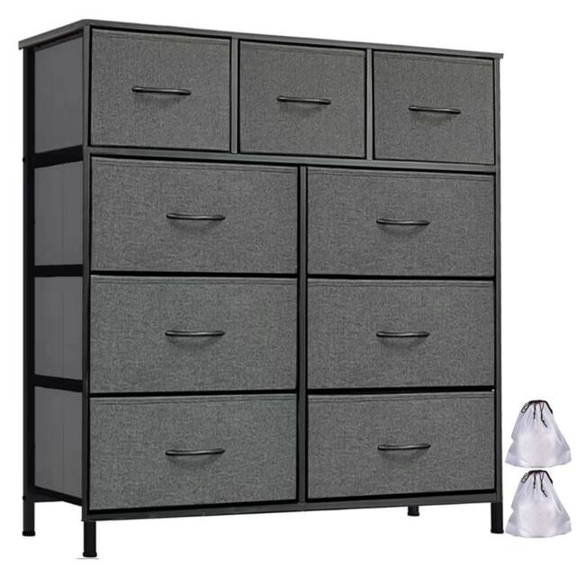 KORVIXA 9 Chest of Drawers Bedside Storage Fabric in Dark Grey - image 1