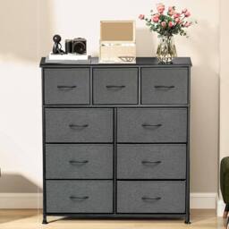 KORVIXA 9 Chest of Drawers Bedside Storage Fabric in Dark Grey - thumbnail 5