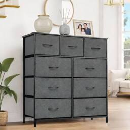 KORVIXA 9 Chest of Drawers Bedside Storage Fabric in Dark Grey - thumbnail 6
