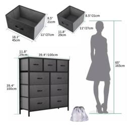 KORVIXA 9 Chest of Drawers Bedside Storage Fabric in Dark Grey - thumbnail 2