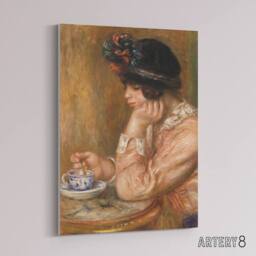 "Artery8 Cup of Chocolate Renoir Vintage Canvas Wall Art in Orange - Size: W18"" x H24""" - thumbnail 2