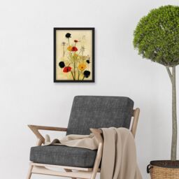 Artery8 Red Poppies & Yellow Marigolds Wild Flowers Artwork Framed Wall Art Print A4 in Black - thumbnail 2