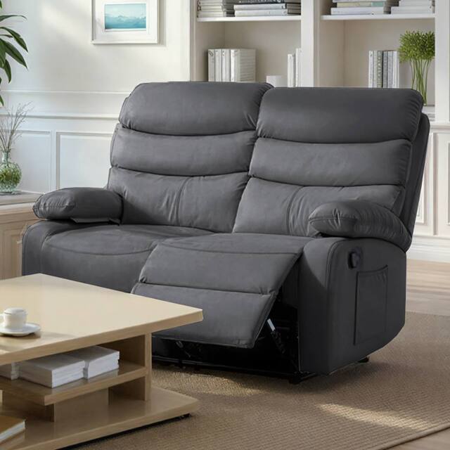 Kidsaw 2 Seater Manual Recliner Sofa DARK GREY PU Fabric - image 1
