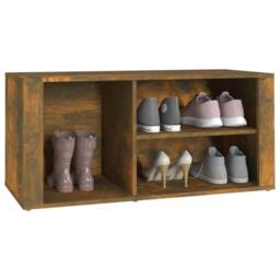 Berkfield Home Shoe Cabinet Smoked Oak 100x35x45 cm Engineered Wood in Brown - Size: 100 x 35 x 45 cm - thumbnail 4