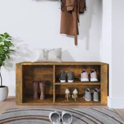 Berkfield Home Shoe Cabinet Smoked Oak 100x35x45 cm Engineered Wood in Brown - Size: 100 x 35 x 45 cm - thumbnail 3