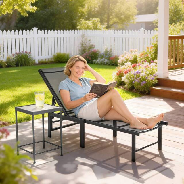 OUTSUNNY Sun Lounger, 5-Level Reclining Sun Lounger Chair, Black - Size: 1 Pack
