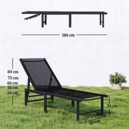 OUTSUNNY Sun Lounger, 5-Level Reclining Sun Lounger Chair, Black - Size: 1 Pack - thumbnail 3