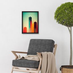 Artery8 Tower Block Skyscrapers Minimalist Skyline Graphic Design Artwork Framed Wall Art Print A4 in Black - thumbnail 2