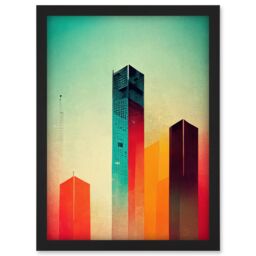 Artery8 Tower Block Skyscrapers Minimalist Skyline Graphic Design Artwork Framed Wall Art Print A4 in Black - thumbnail 1