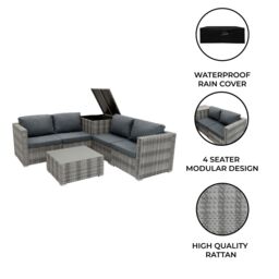 Monstershop Rattan Modular 6 Piece Furniture Set - Grey - thumbnail 2