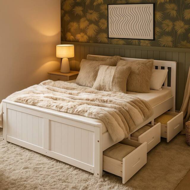 Mission Solid Wood 6-Drawer Storage Bed - White & Waxed, All Sizes - Size: King - image 1