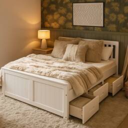 Mission Solid Wood 6-Drawer Storage Bed - White & Waxed, All Sizes - Size: King