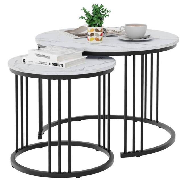 Huhote Nesting Tables Set of 2 with Black or Gold Frame & White Marble Top - image 1