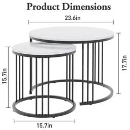 Huhote Nesting Tables Set of 2 with Black or Gold Frame & White Marble Top - thumbnail 3