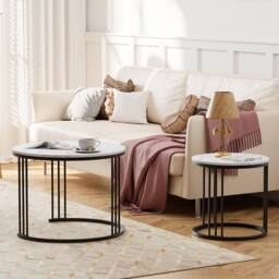 Huhote Nesting Tables Set of 2 with Black or Gold Frame & White Marble Top - thumbnail 5